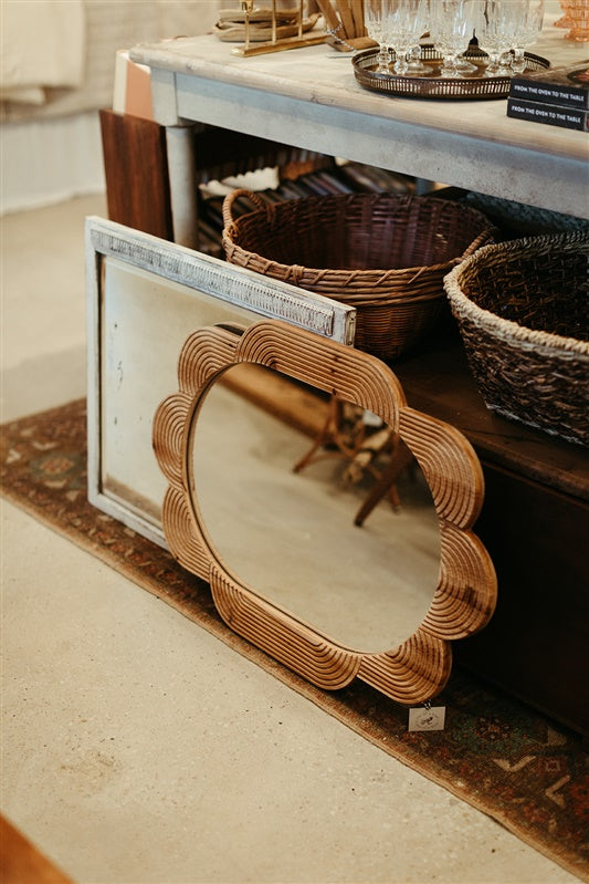 Distressed Vintage Mirror with White Frame