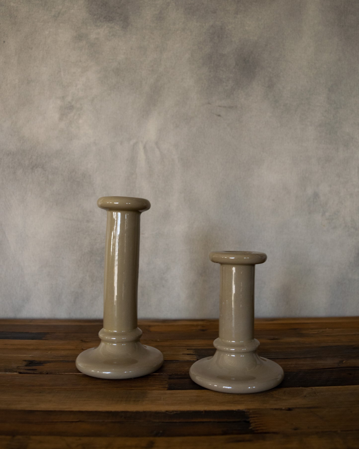 Vintage Pair of Handmade Olive Candlesticks