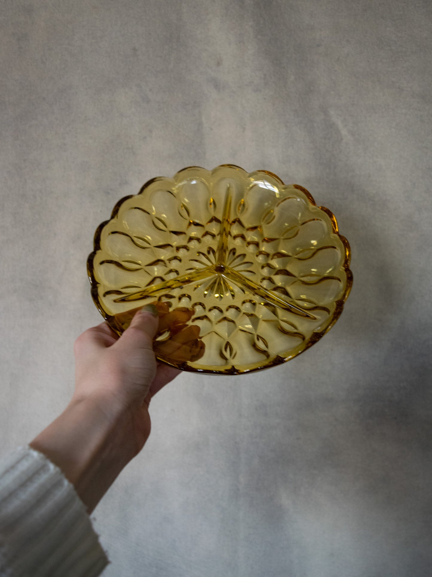 Vintage Yellow Glass Sectioned Candy Dish