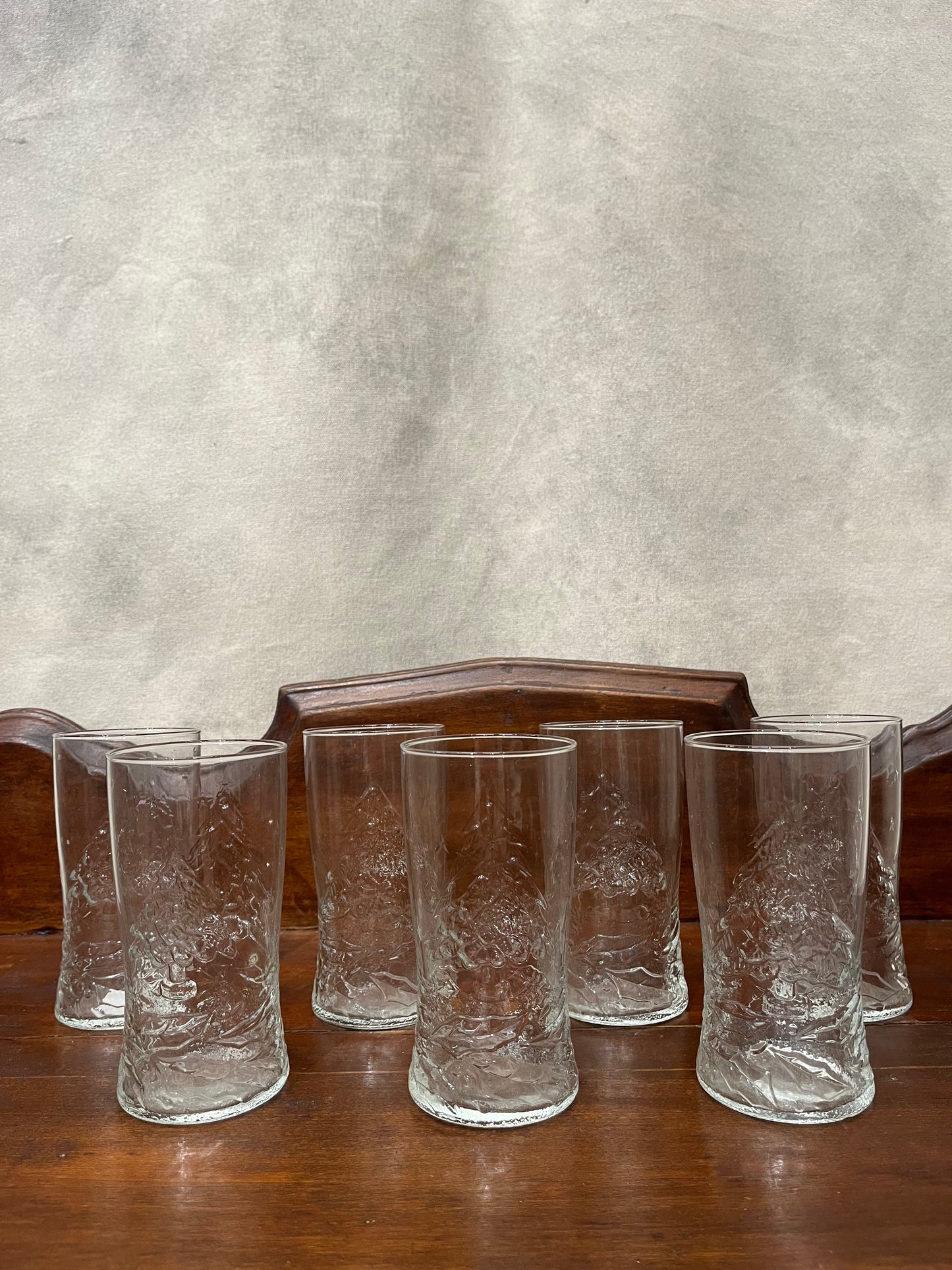Vintage Tall Christmas Patterned Glass Set of Seven
