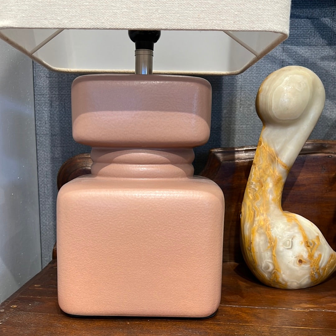 Nordic Brown Stoneware Lamp with Linen Shade