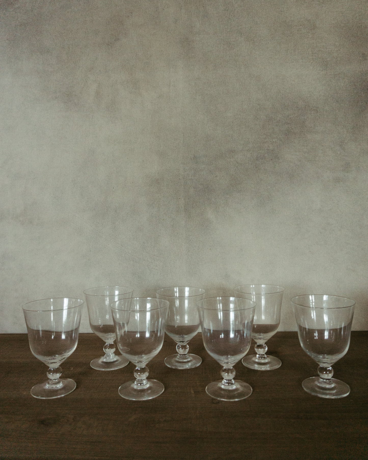 Vintage Set of Seven Large Clear Wine Glasses