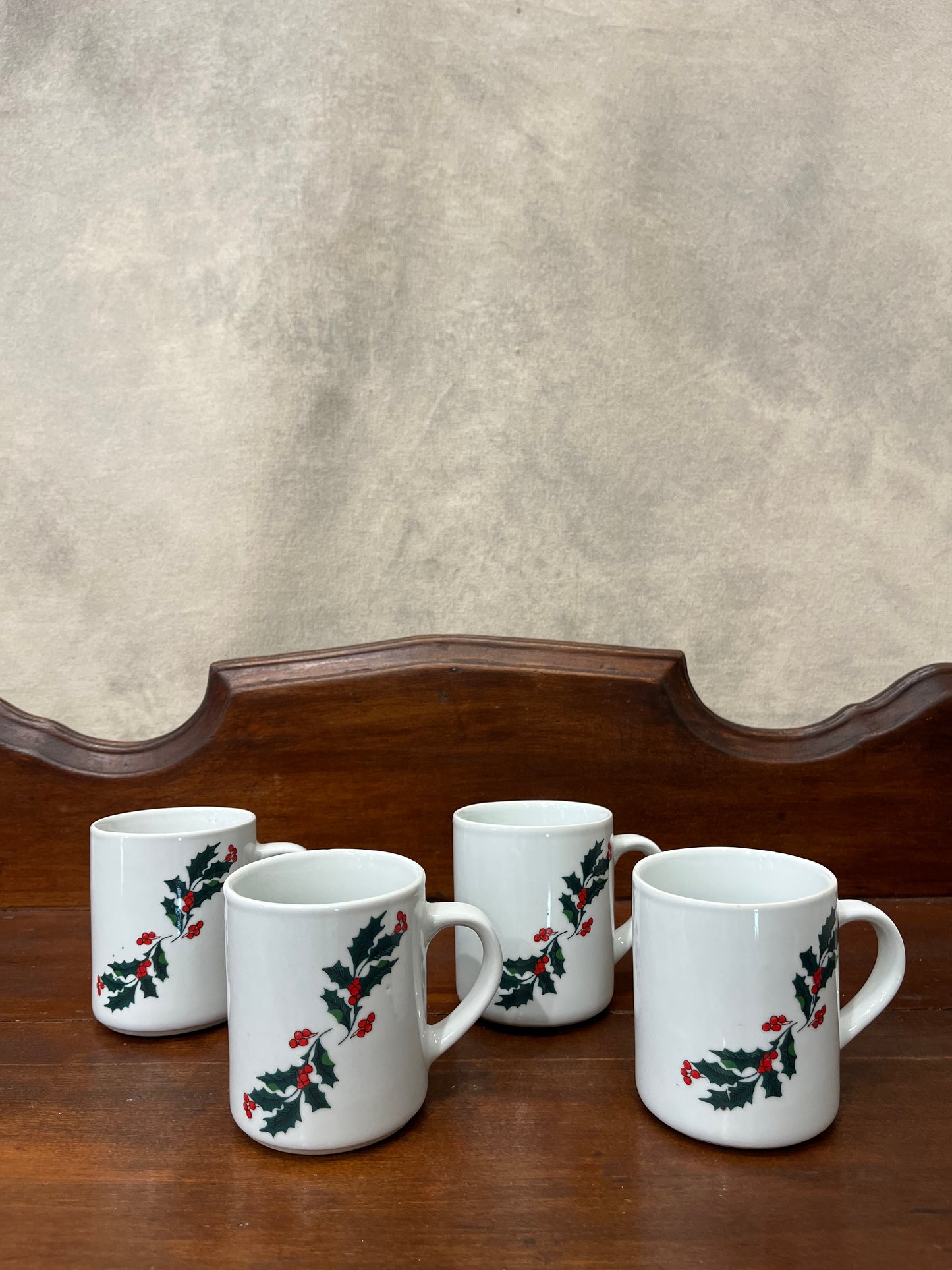 Vintage Set of Four Holiday Mistletoe Mugs