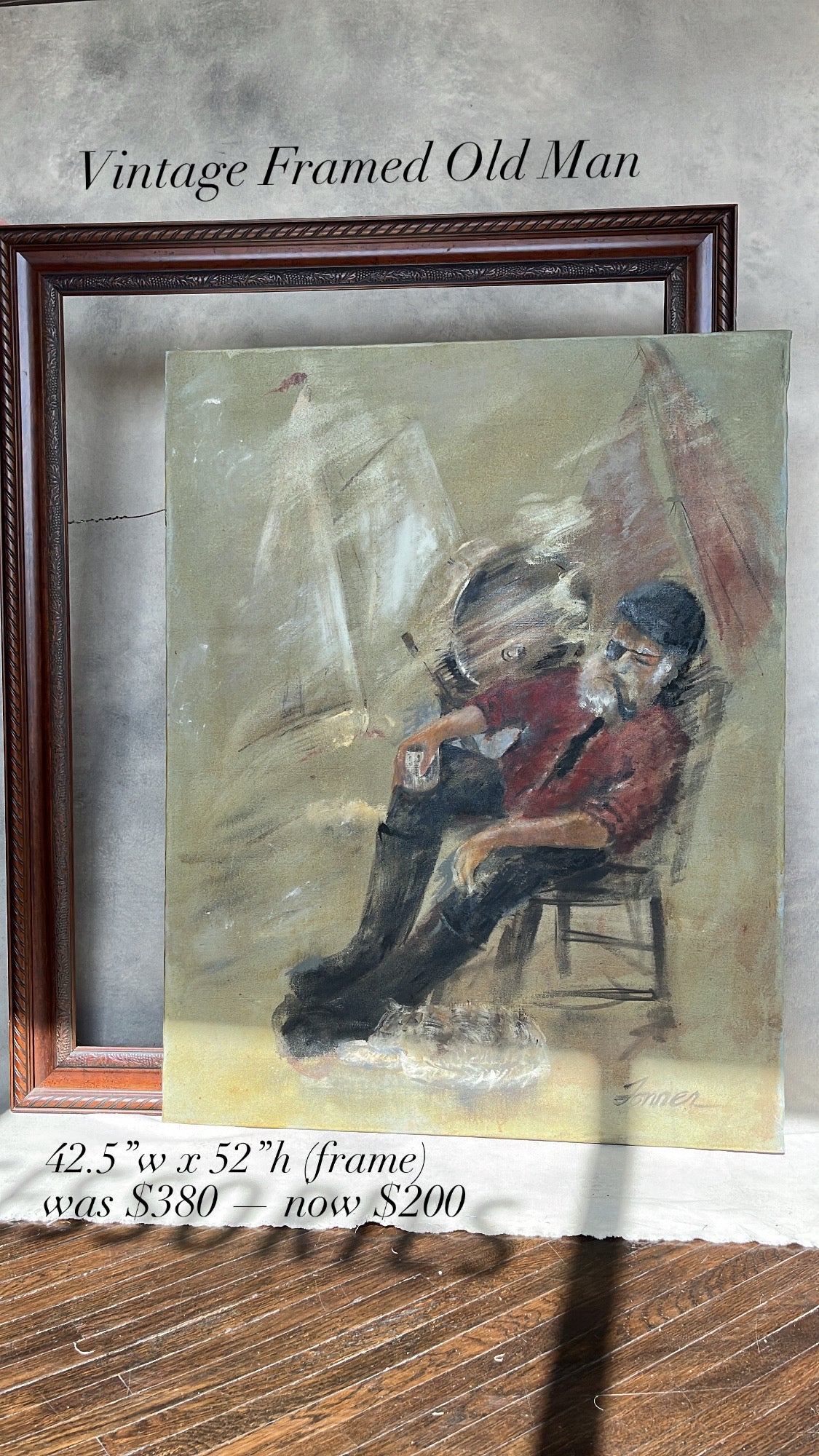 Vintage Framed Sailor Oil Painting