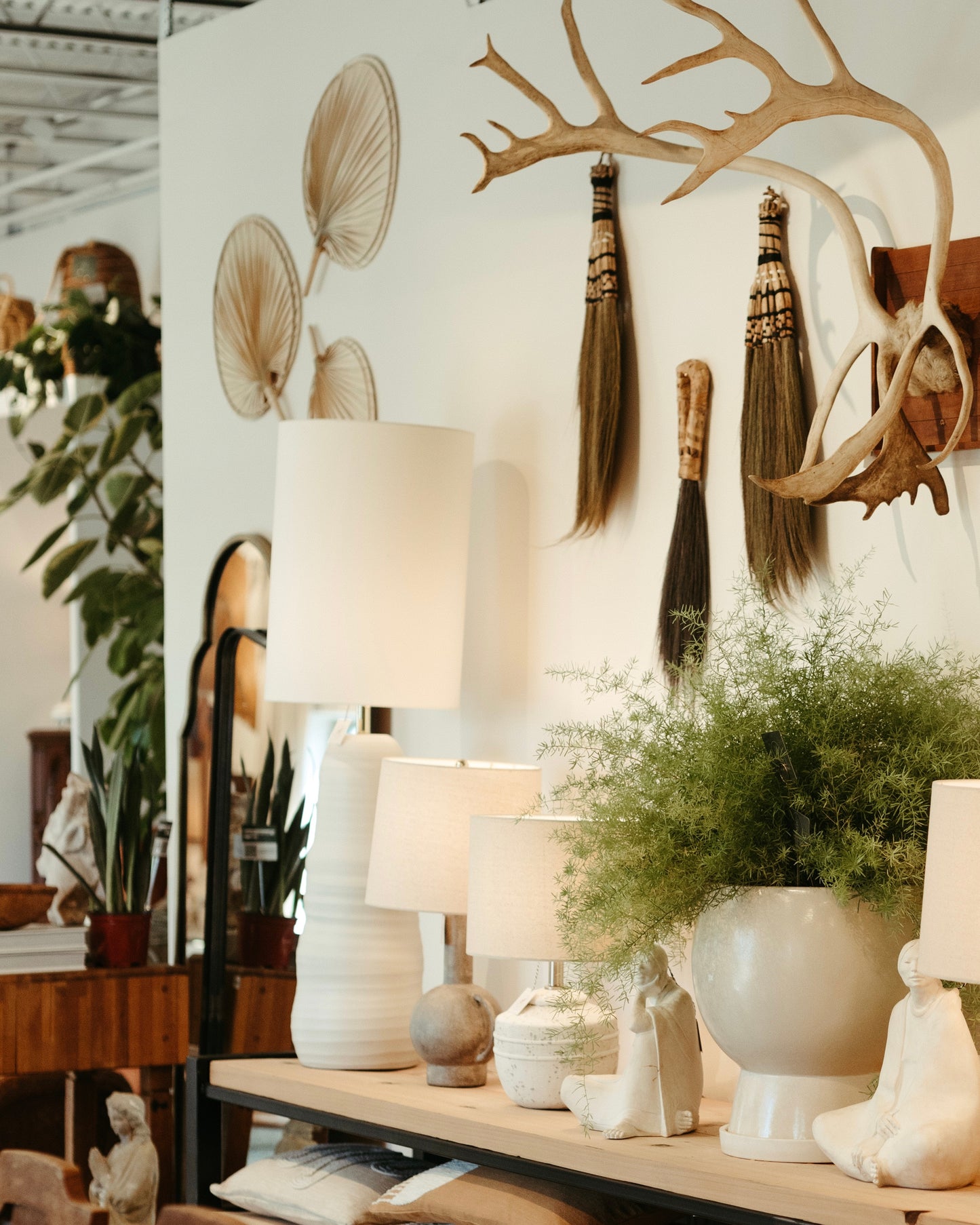 Matte White Stoneware Floor/Table Lamp with Linen Shade