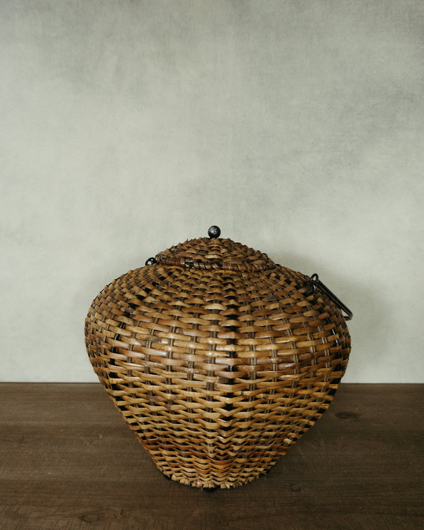 Vintage Wicker Lantern Basket with Metal Handle
