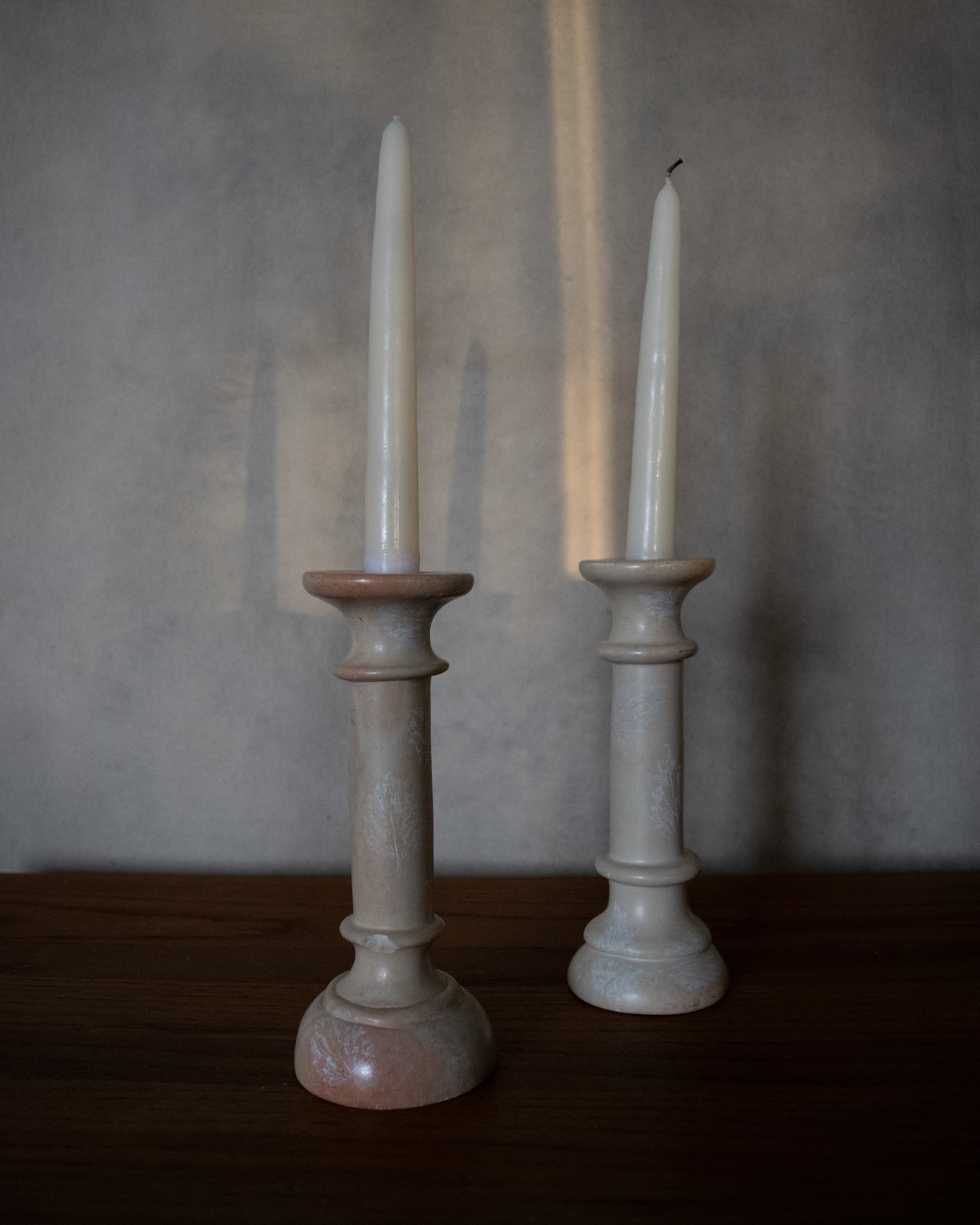 Vintage Blush Stoneware Candleholders