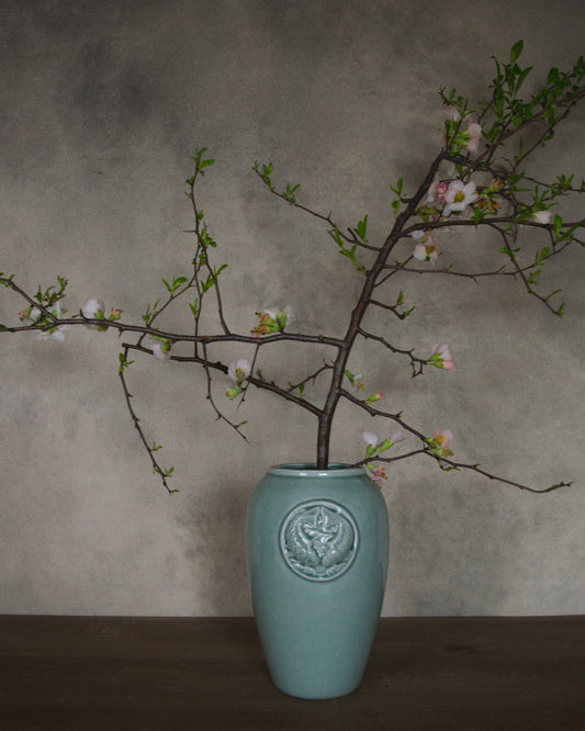 Vintage Blue Grey Porcelain Vase with Fish