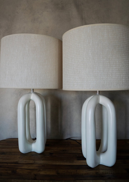 White Sculpted Resin Table Lamp