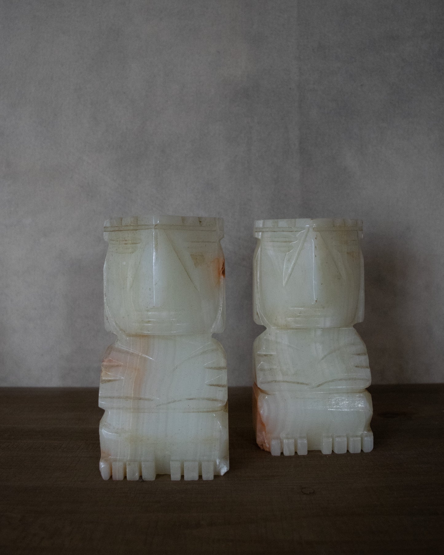 Pair of White Onyx Aztec Bookends