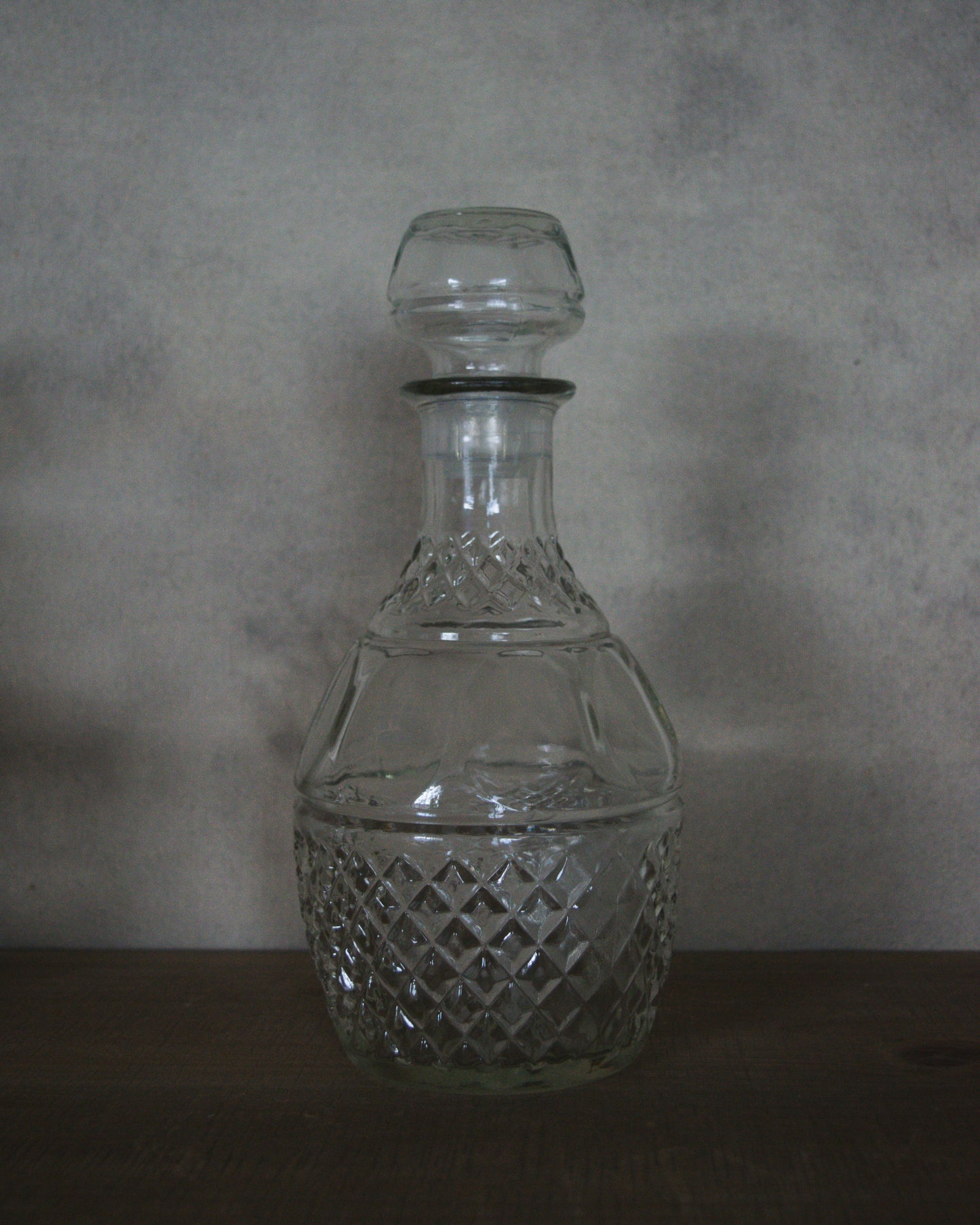 Vintage Clear Glass Decanter with Grape Design