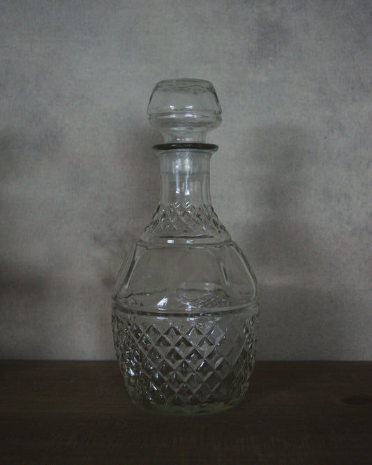 Vintage Clear Glass Decanter with Grape Design