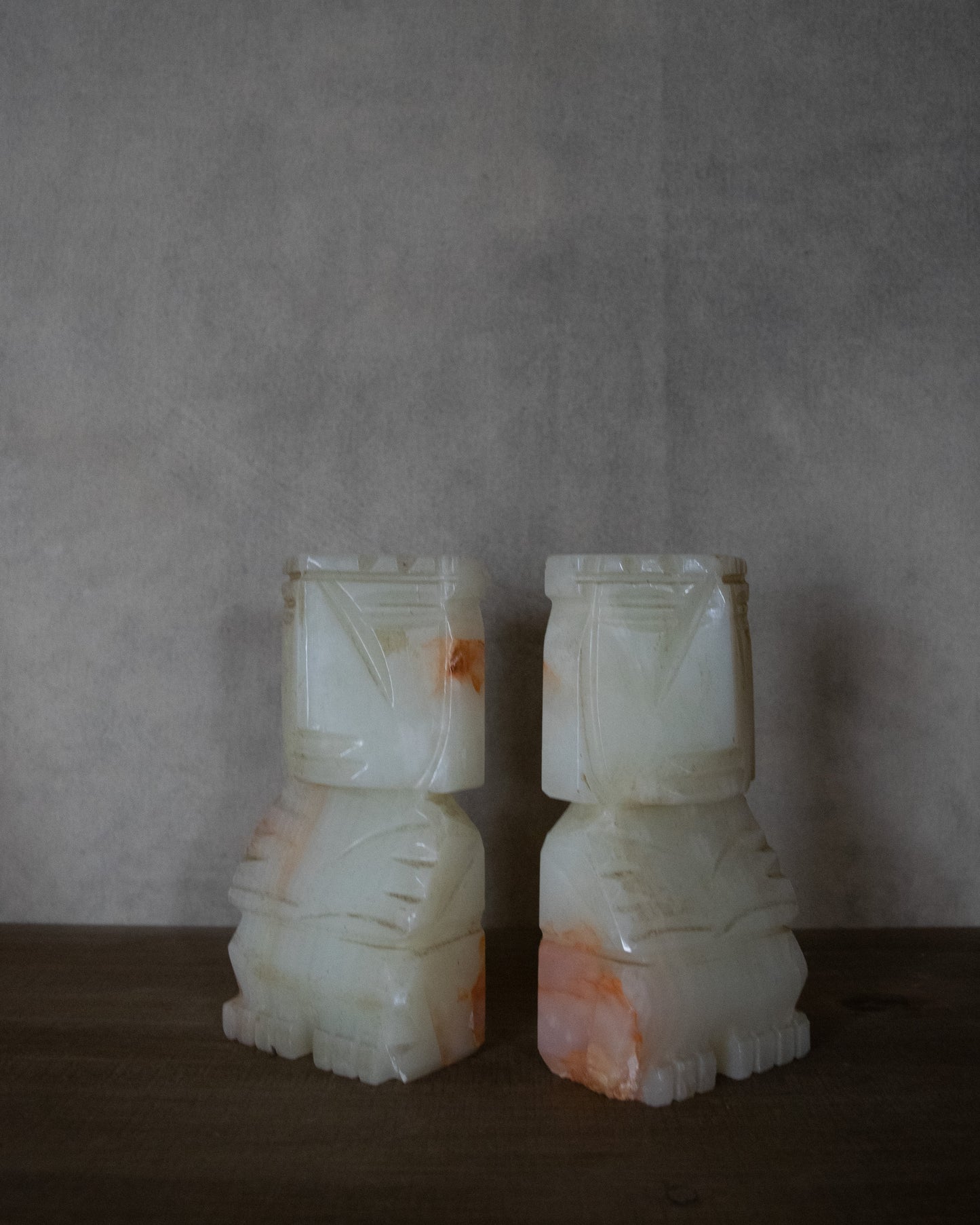 Pair of White Onyx Aztec Bookends