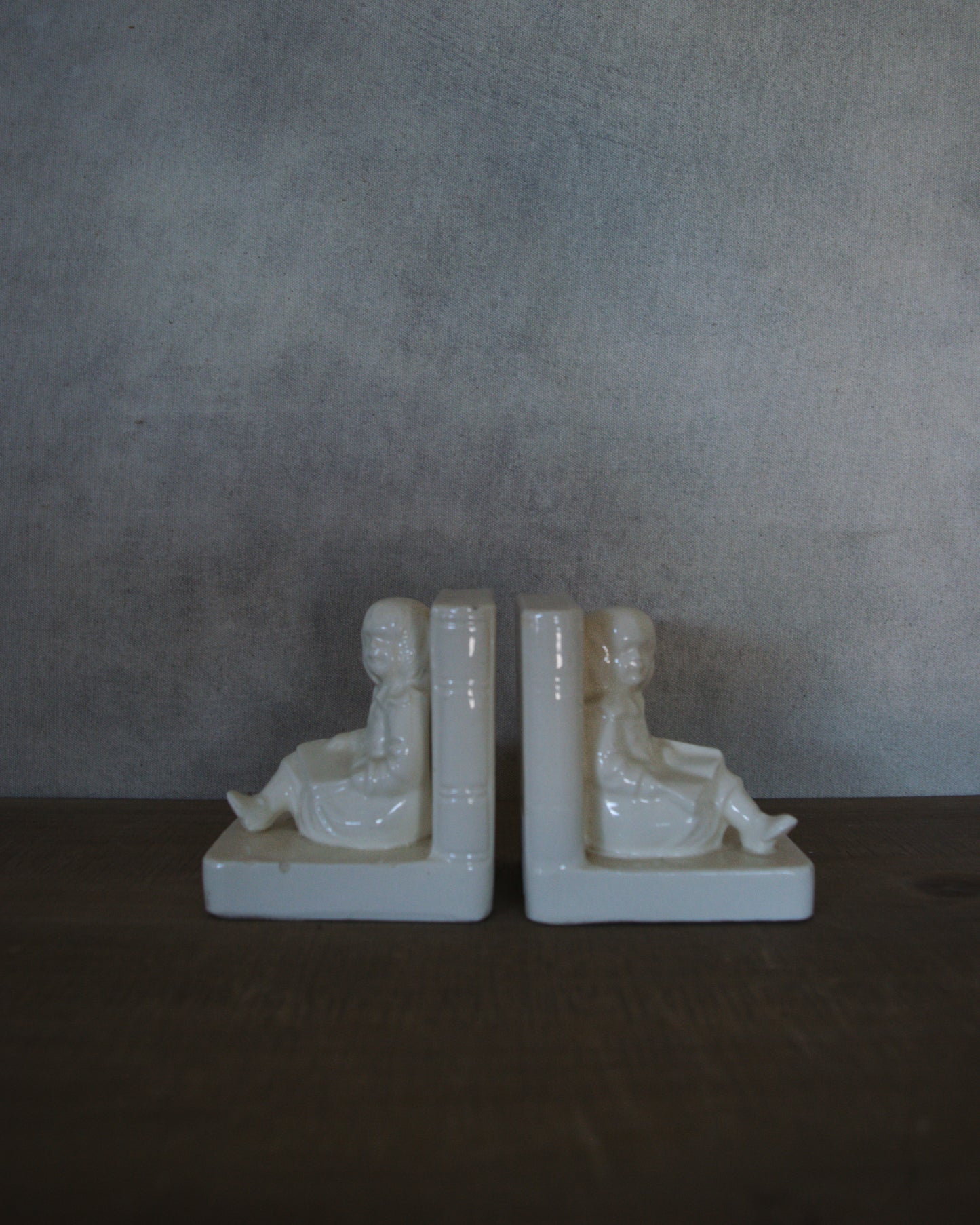 Vintage White Small Porcelain Children's Bookends
