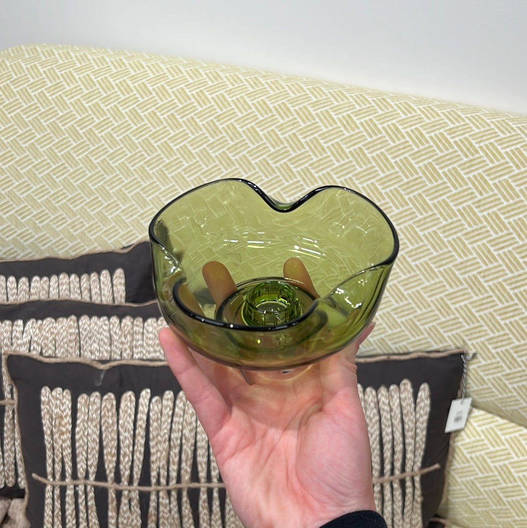 Vintage Pair of Green Glass Candleholder