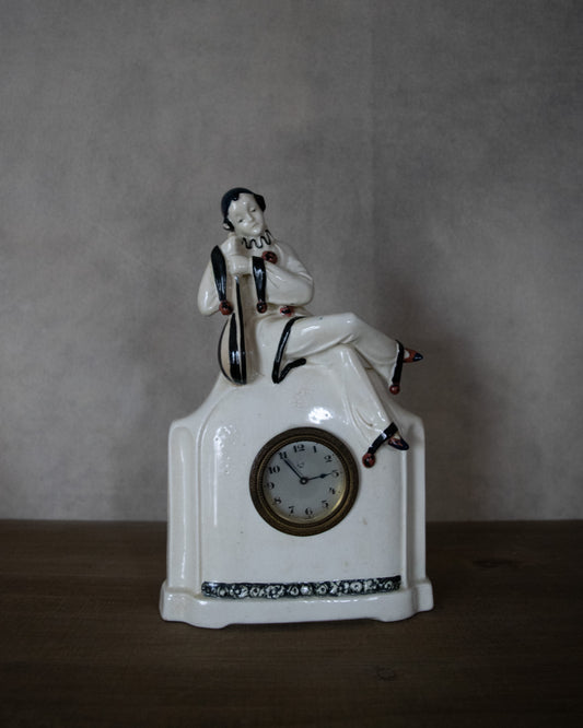 Vintage Porcelain Clock with Jester Figure