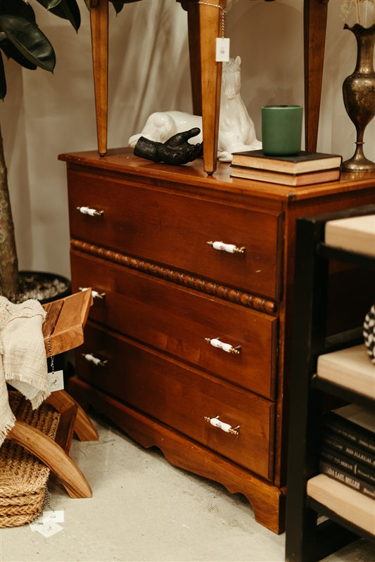 Vintage Three Drawer Dresser with Ceramic Handles