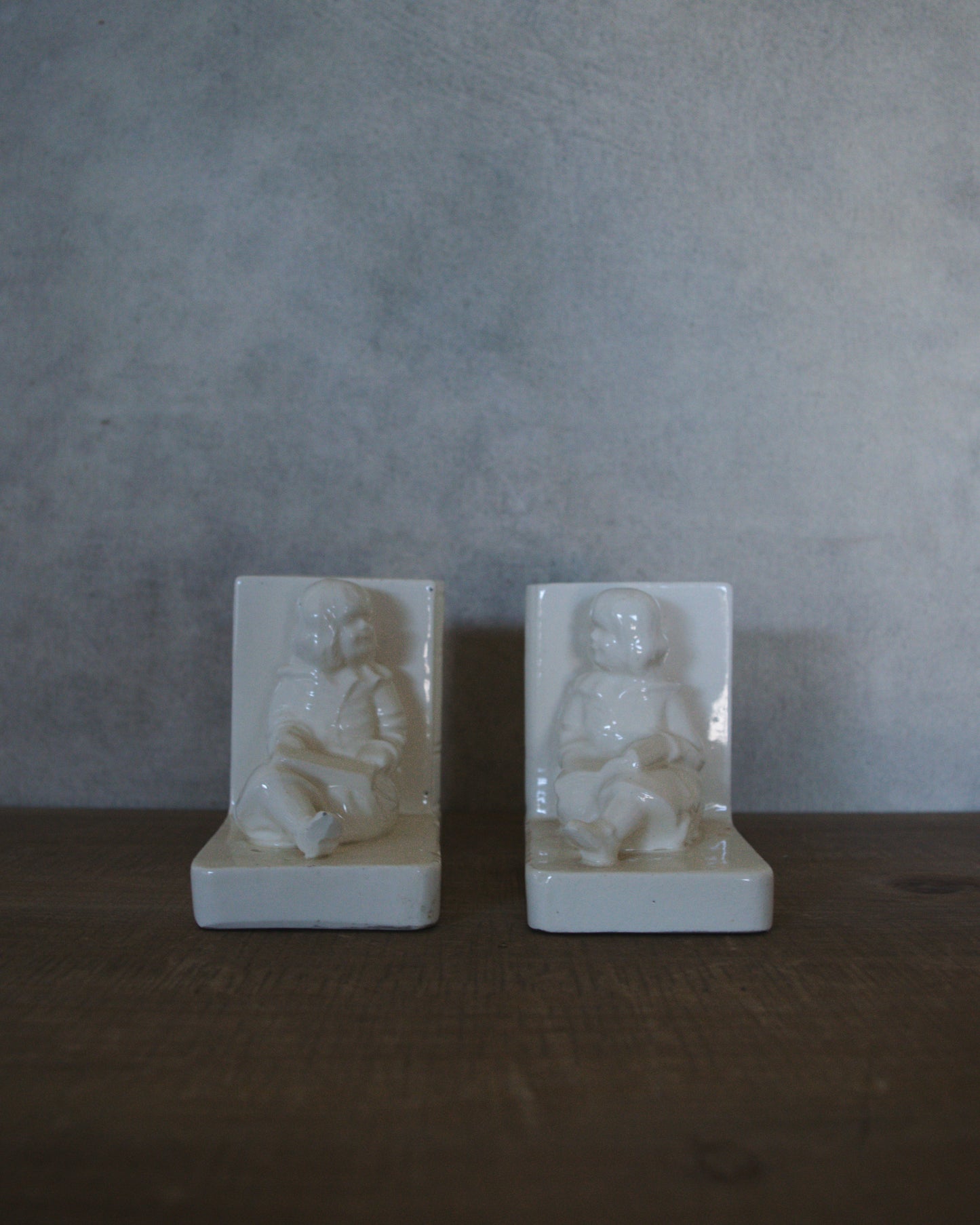 Vintage White Small Porcelain Children's Bookends