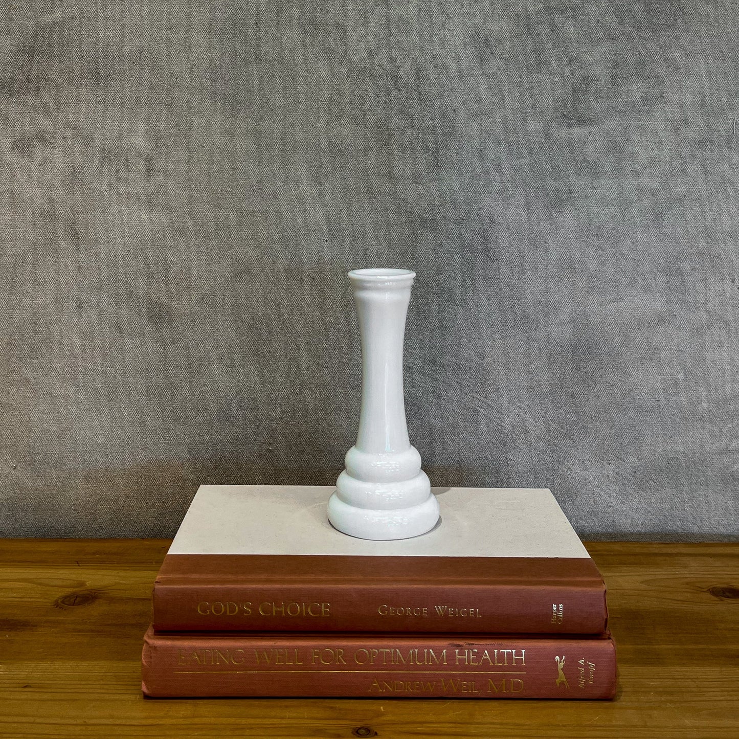 Vintage White Short Milk Glass Vase