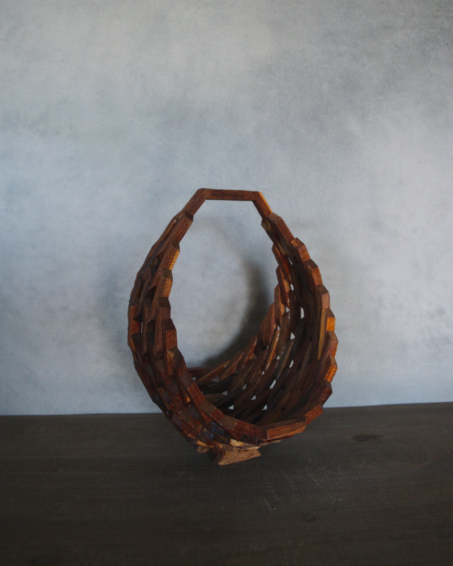 Vintage Medium Wooden Geometric Plant Basket