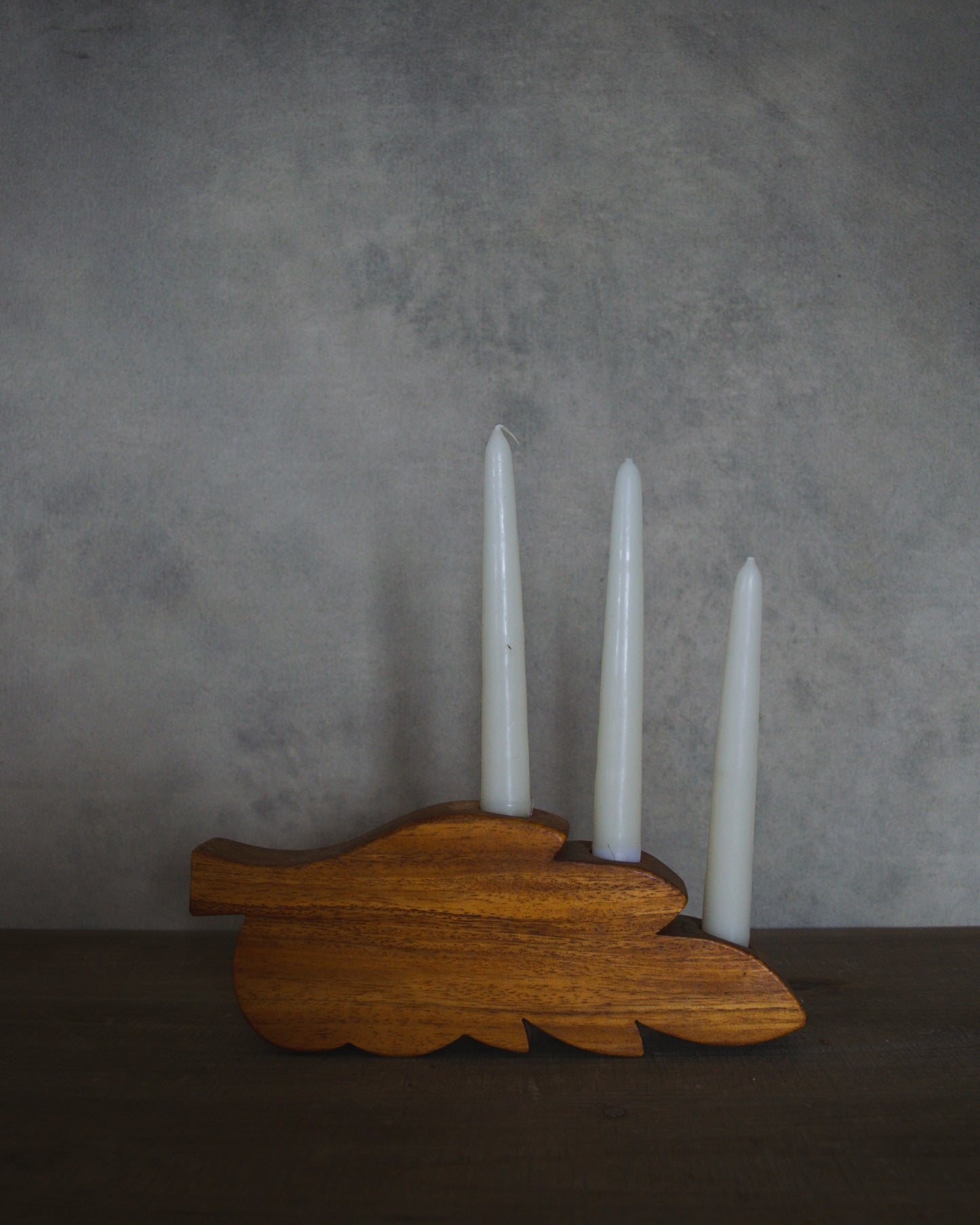 Wood Leaf Three Candle Holder