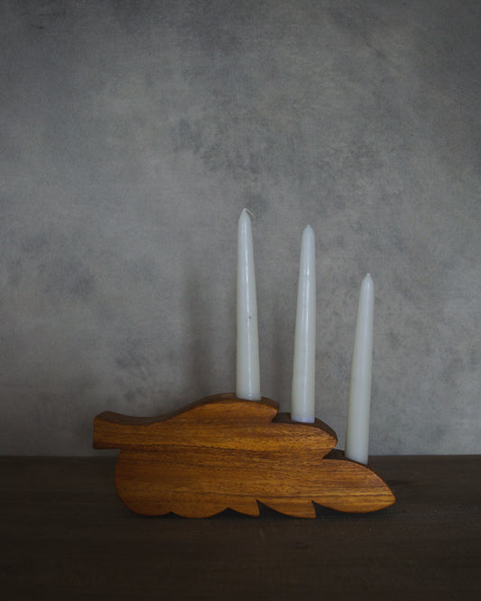 Wood Leaf Three Candle Holder