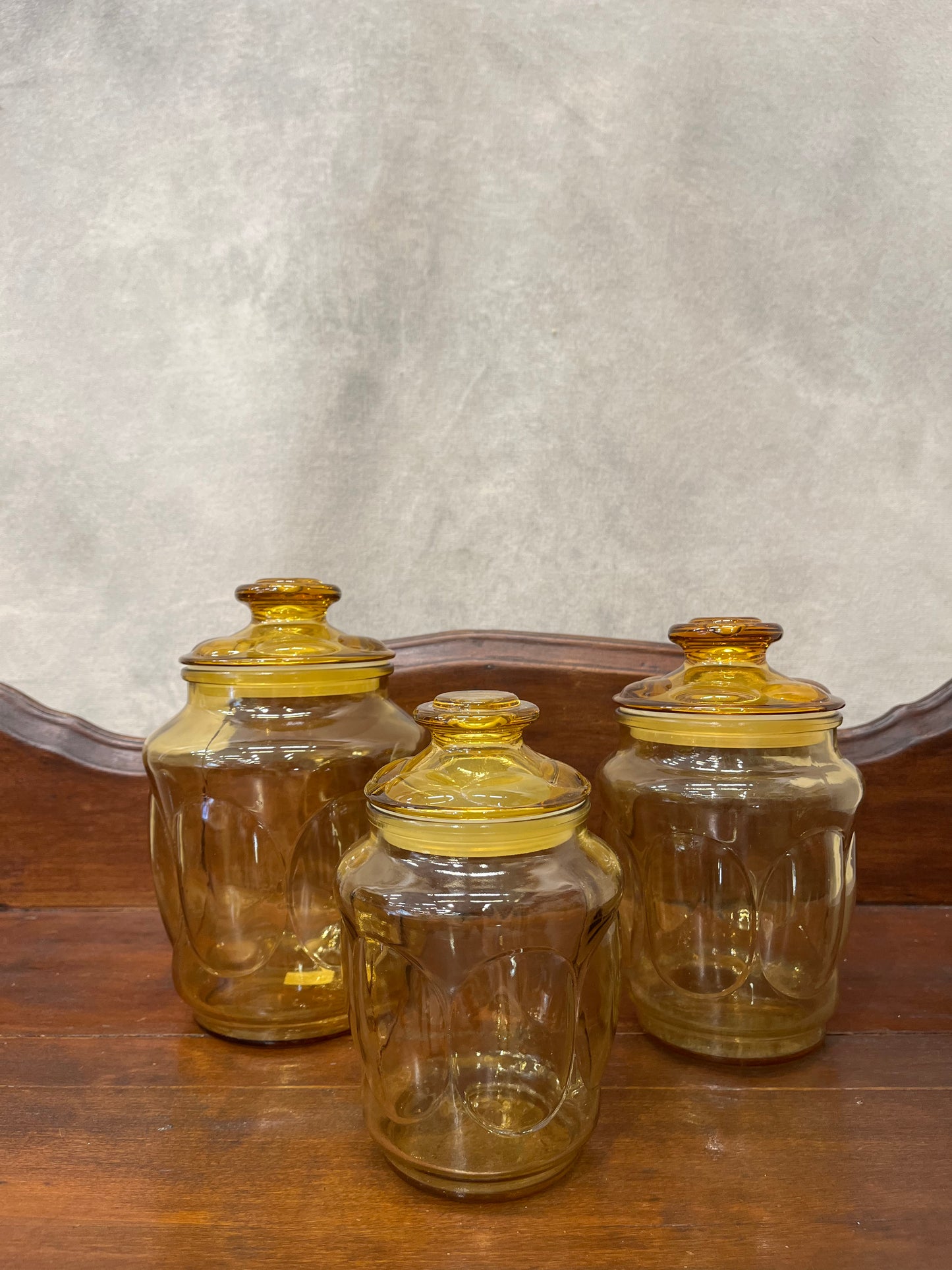 Vintage Set of Three Alternating Sized Amber Glass Jars