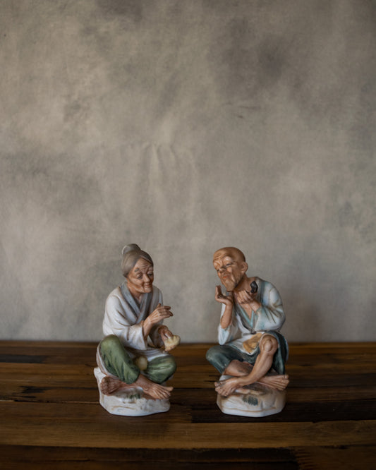 Vintage Pair of an Old Japanese Couple Figurines