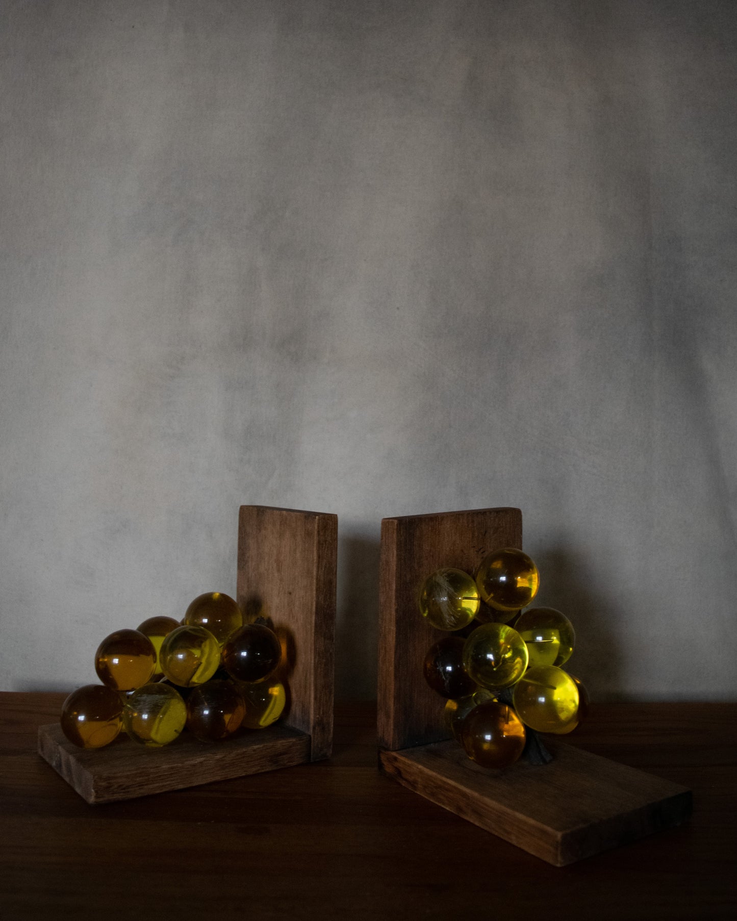 Vintage Glass Grape on Wood Bookends