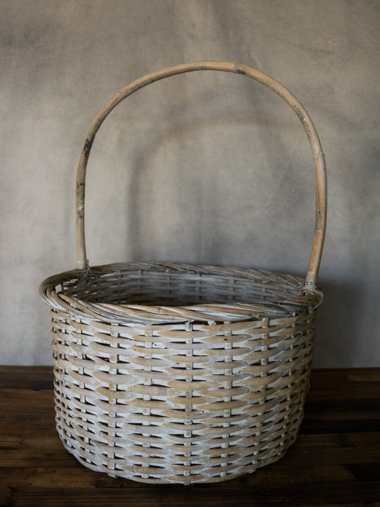 Vintage XL Bleached Rattan Basket with Handle