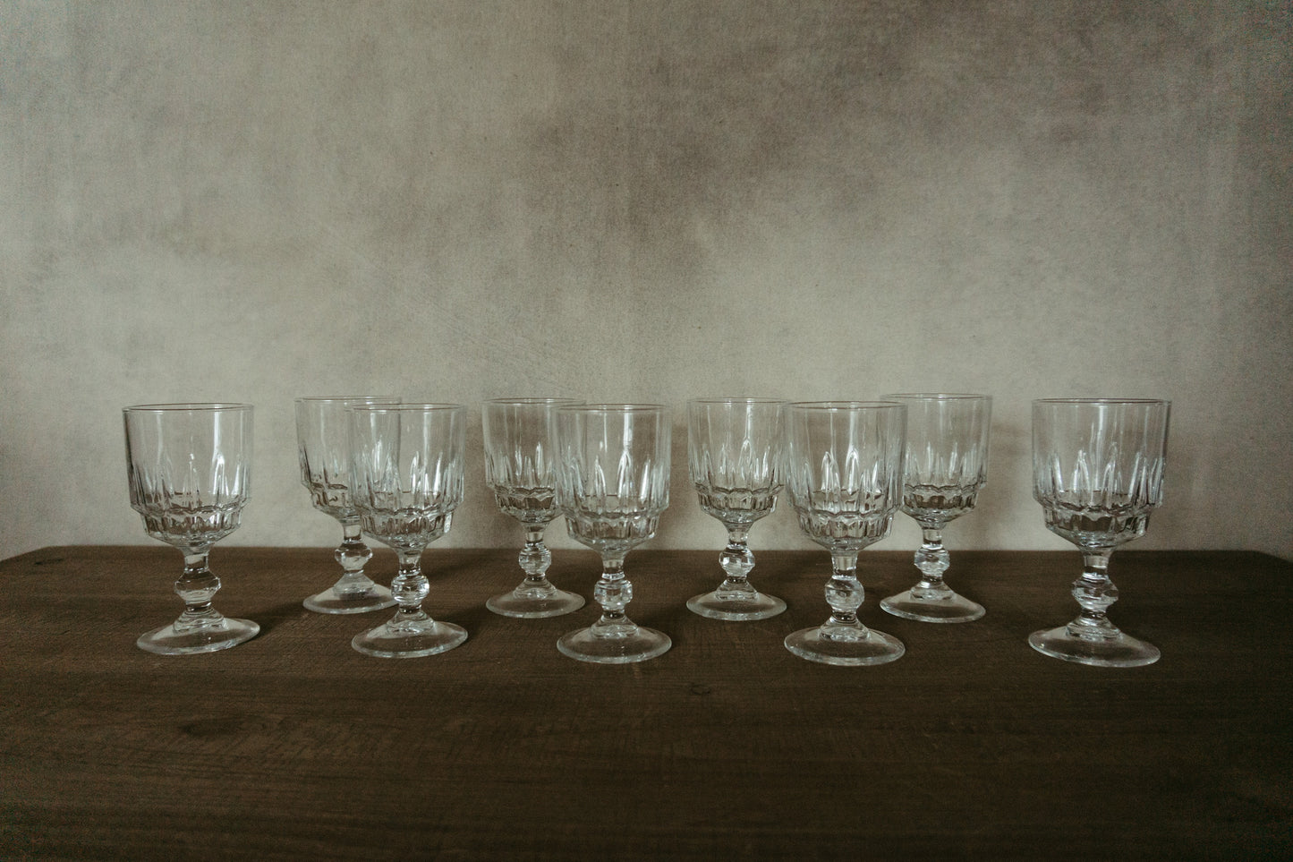 Set of Nine Clear Glass Goblet