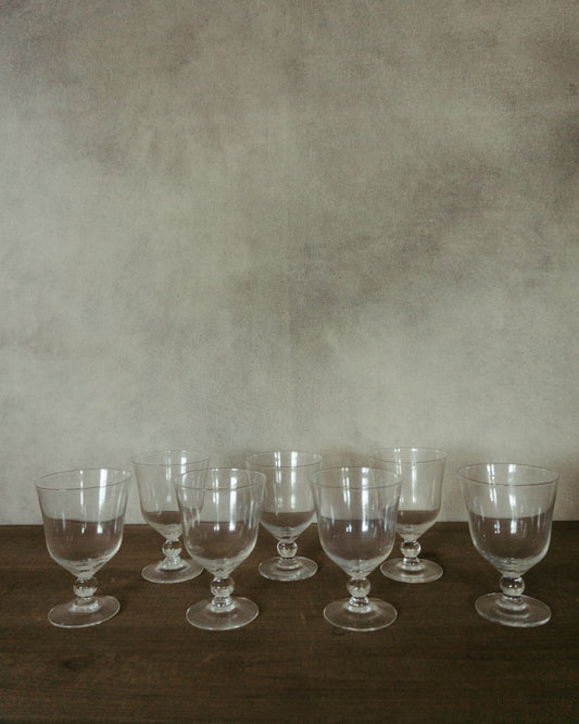 Vintage Set of Seven Large Clear Wine Glasses