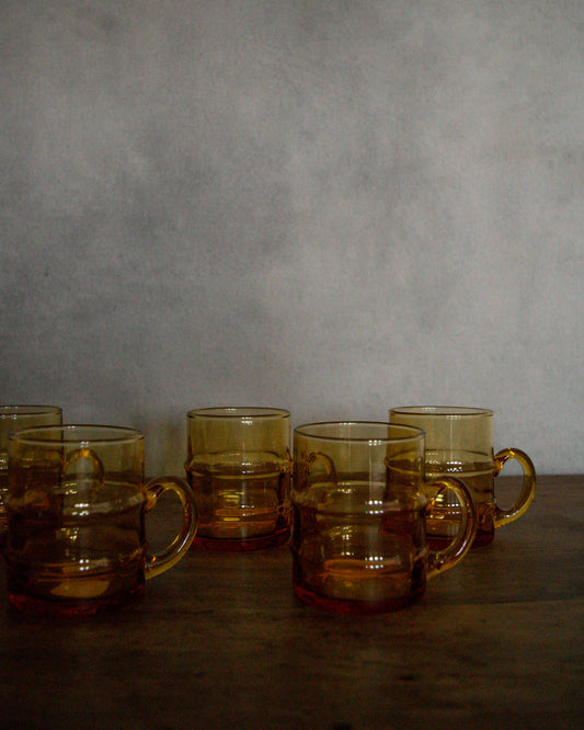 Vintage Set of Six Orange Glass Mugs