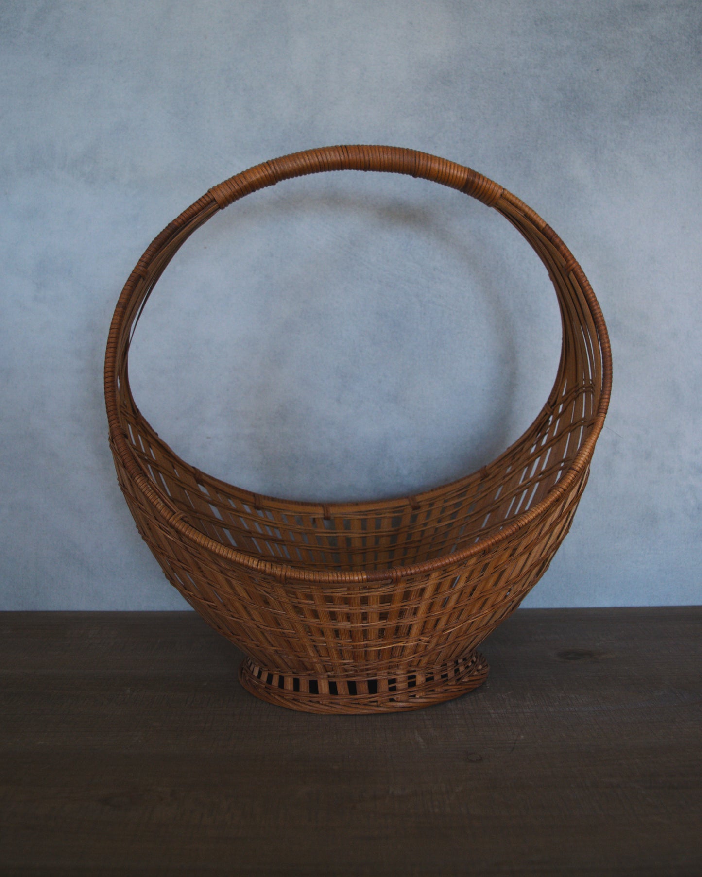 Vintage Wicker Circular Basket with Handle
