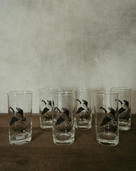 Vintage Set of Six Geese Glasses